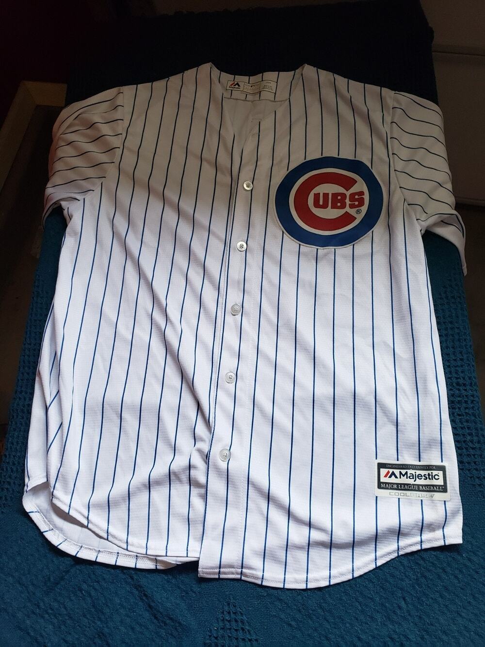 Chicago Cubs Jersey Jorge Soler Large Men White Pin Stripe Majestic Baseball MLB